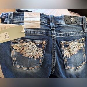 Miss Me Blue Skinny Jeans with Sequin Wings